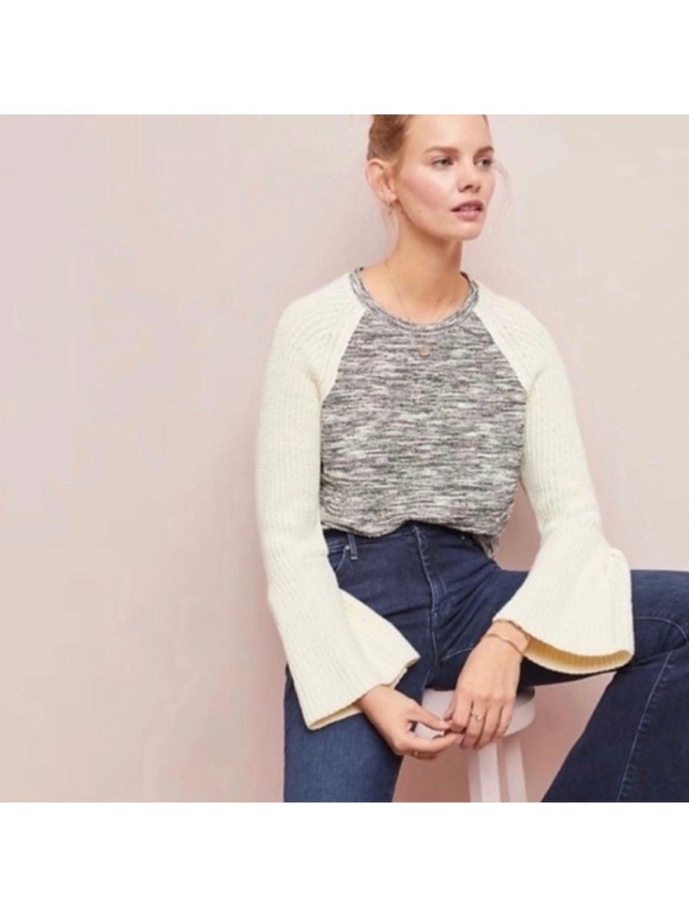 Anthropologie Dolan Left Coast crew neck Sweater raglan bell sleeves Large P